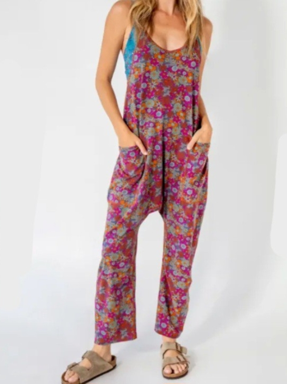 Natural Life Lucy Jumpsuit Deep Rust Size Medium Floral Stretchy Comfort